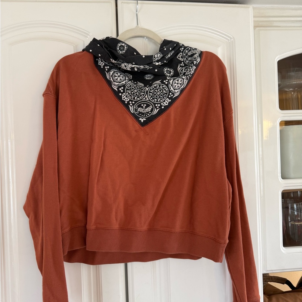 Free People Rust Sweatshirt with Black Scarf Accent